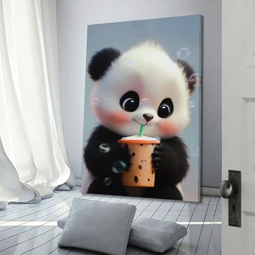 Toile bébé panda boit du thé décor de chambre cocooning
