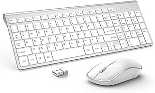 Wireless Keyboard and Mouse,J JOYACCESS USB Slim Wireless Keyboard Mouse with Numeric Keypad Compatible with iMac Mac PC Laptop Tablet Computer Windows (Silver White)