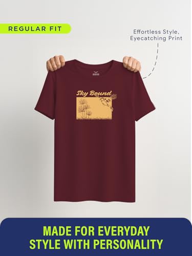 Image of Nobero 100% Cotton T Shirts for Men Stylish | Regular Fit | Graphic Printed T Shirts for Men 180 GSM Combed Cotton | Round Neck Half Sleeve