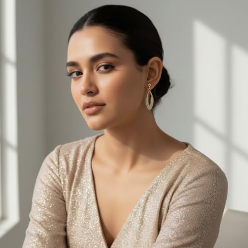 Image of Nilu's Collection Rose Gold Plated American Diamond Drop Earrings for Women And Girls | Anti-Tarnish | Anti-Allergy | Office Wear | Gift For Her