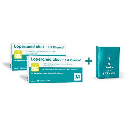 2 x Loperamid akut - 1 A Pharma gegen Durchfall 10 Hartkapseln + Taschentücher