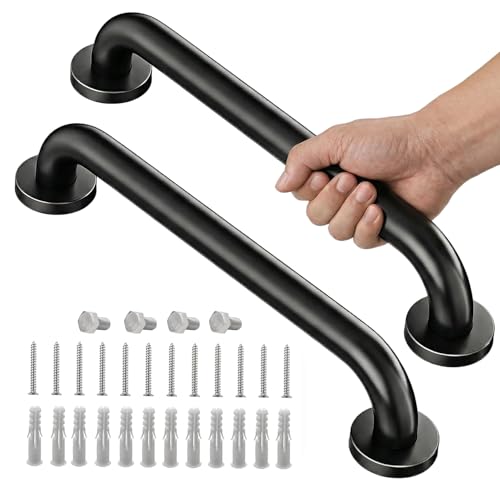 2 Pack Shower Grab Bars for Bathtubs and Showers, Stainless Steel Handicap Grab Bars for Shower Anti Slip Safety Shower Grab Bars for Bathroom, Holds up to 500LBs, 12' L x 1' D, Matte Black