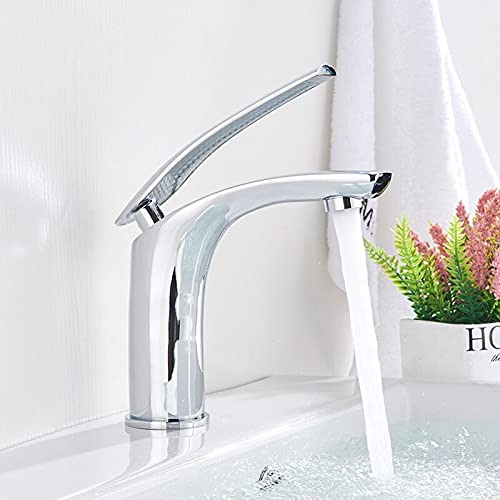 Bath Faucets Black/White Brass Basin Faucet Solid Cold and Hot Water Mixer Bathroom Single Handle Sink Tap(Chrome)
