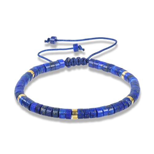Lapis Lazuli Bracelet - Genuine Lapis Lazuli Natural Stone, Healing Bracelets for Women Crystal Bracelet Anti Anxiety Stress Relief Delicate Spiritual Protection December Birthstone Gifts