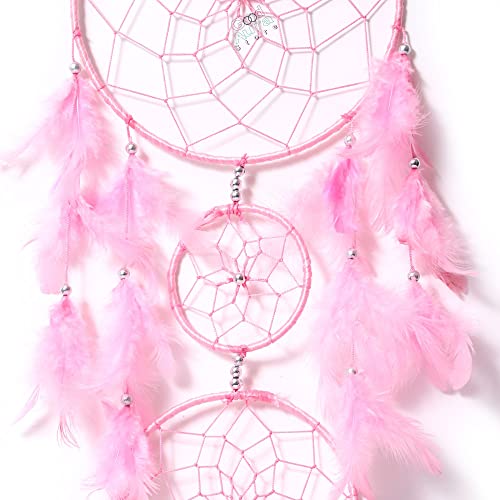 Image of Handmade Dream Catchers Wall Hangings for Home Decor Kids Room Bedroom Livingroom Balcony Feathers Dreamcatcher Wall Decorations Gift Items (Pack of 1, 18LX86Hcm, Pink)