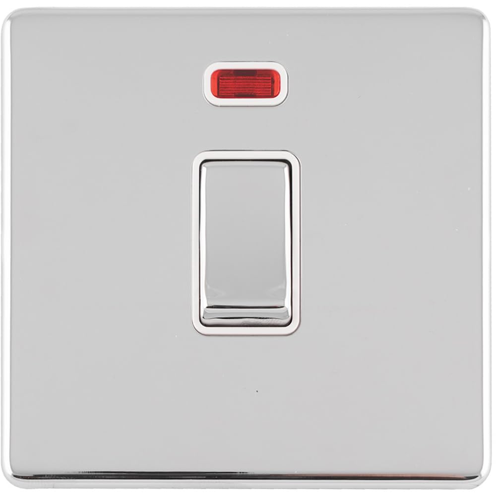 1 Gang 20A Single Light Switch Neon SCREWLESS Polished Chrome 2 Way Rocker Plate - Decorative Appliance Switch Wall Plate