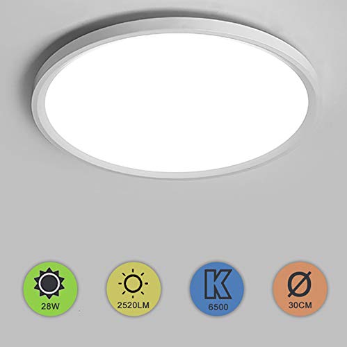 Yafido Plafonnier LED 28W UFO Panel Rond Lampes de Plafond Moderne Ultra-mince LED Lampe 2520LM Blanc Froid 6500K Facile à installer Applicable à Salle de Bain Chambre Cuisine Salon Balcon Ø30cm