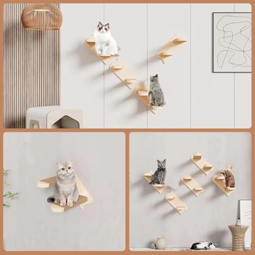 Katzentreppe 2 Stufen, Katzenleiter Mit Juteseil, Katzentreppe Wand, Katzenbretter Für Die Wand, Katzen Treppe, Katzentreppe Kletterwand Katzen Für Katze Klettern Spielen, Natürliche Holzfarbe
