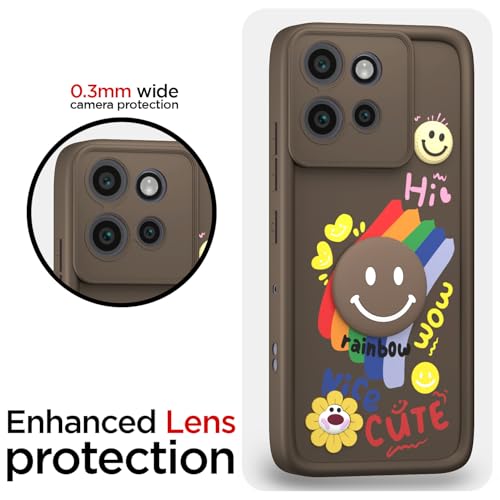 Image of Pikkme Back Cover for Motorola Moto Edge 50 Neo 5G | Soft Silicone| Cute Rainbow Smile & 3D Cartoon Flower Design | Shockproof Raised Camera Protection Bumper Case (Brown)