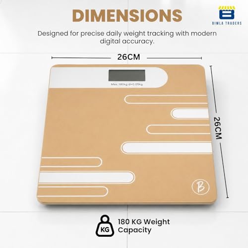 Image of Btag Premium Digital Body Weight Scale | 26x26 cm Wide Platform | Clear LCD Display | Anti-Skid Base | 180 kg Capacity Abstract Design (Camel)