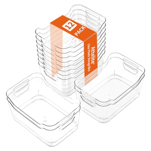 Attelite 12 Pack Clear Plastic Storage Bins, Multi-Use Pantry Organizers