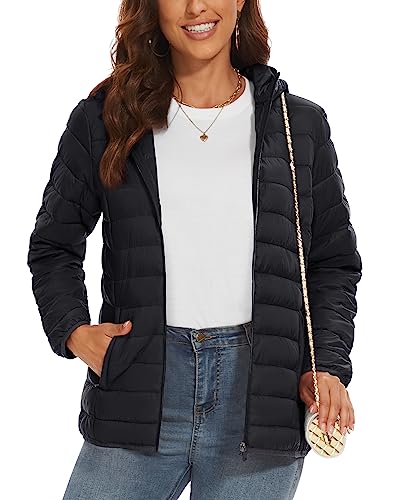 TACVASEN Women's Lightweight Puffer Jacket Quilted Padded Down Jacket with Hood Pockets Waterproof Warm Winter Coat - Image 3