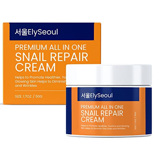 Korean Skin Care Snail Repair Cream with Effective 97% Snail Mucin for Moisturizing Anti Aging Skin Recovery and Wrinkle Care, Korean Made, 1.7 oz.