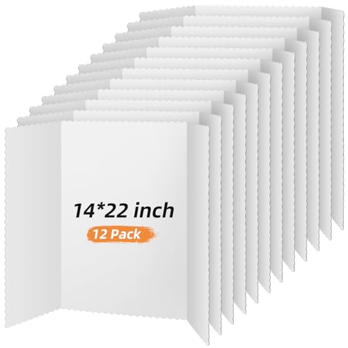 Image of Henoyso 12 Pcs 14 x 22 Inch White Trifold Poster Board Large Tri Fold Presentation White Display Board Foldable Paperboard for Science Fair School Business Project Exhibition