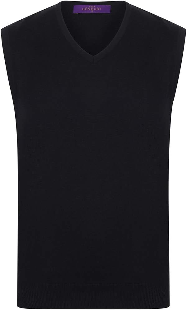 Henbury Mens Sleeveless 12 Gauge V-Neck Fine Knit Sweater (XL) (Black)
