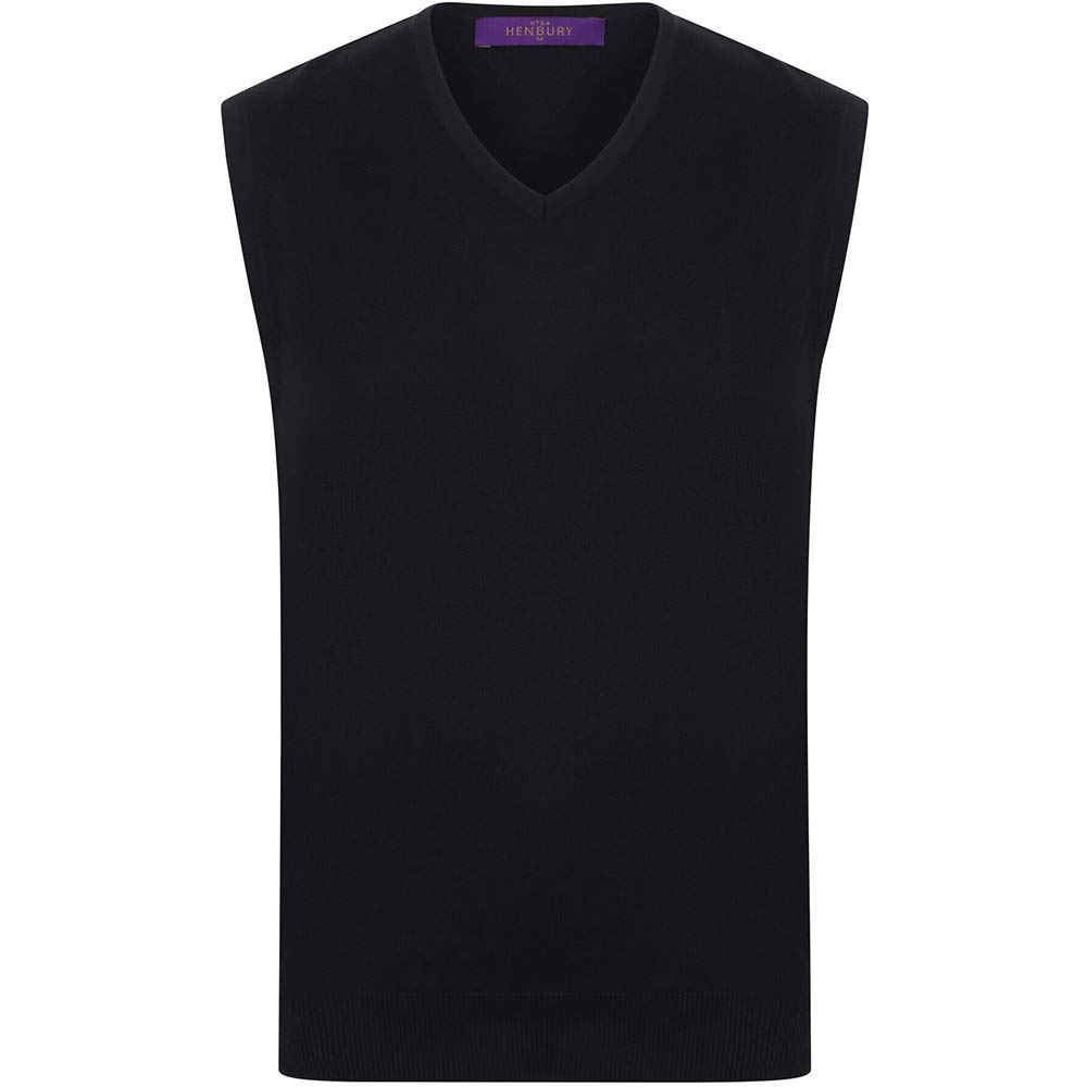 Henbury Mens Sleeveless 12 Gauge V-Neck Fine Knit Jumper (4XL) (Black)