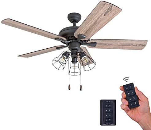 Prominence Home 50745-01 Lincoln Woods Farmhouse Ceiling Fan (3 Speed Remote), 52", Barnwood/Tumbleweed, Aged Bronze