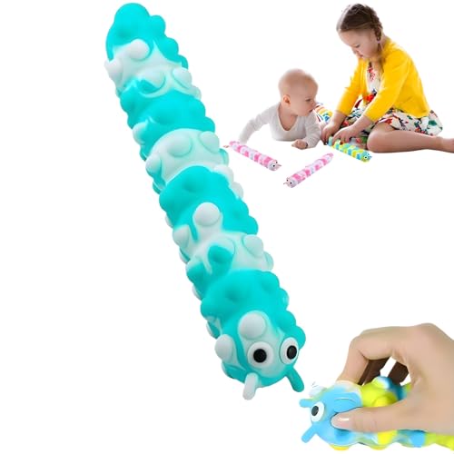 MYHJL 1Pcs 3D Caterpillar Fidget Toy with 10 Seconds Light-Up, Silicone Suction Slug Fidget Sensory Toys, Anti-Anxiety Finger Strength Trainer for Adults & Kids (Green)