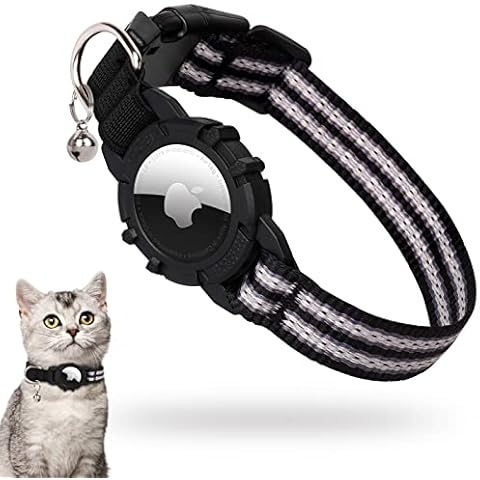 AirTag Cat Collar, JIARUI Integrated Apple Air Tag Cat Collar, Reflective GPS Cat Collar with AirTag Holder and Bell [Black], Lightweight Tracker Cat Collars for Girl Boy Cats, Kittens and Puppies Cover