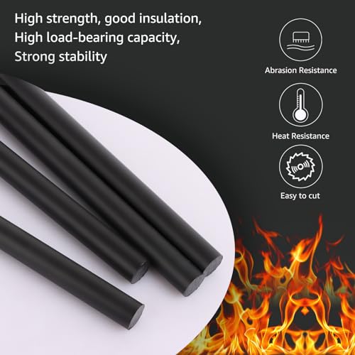 Image of 10 PCS Black Plastic Rods 1 /2 Inch Round Acetal Copolymer Rods 1 /2 Inch Diameter and 12 Inch Length Round Plastic Rods 1 /2 in Black Acetal Copolymer Rods Perfect for Non-Marring Fixtures