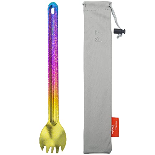 TiTo Titanium Cuillère et Fourchette à Long Manche Ultra Léger et Portable Titane Spork Cuillère Couverts avec Sac pour Camping Randonnée Pique-Nique Ustensiles Cuisine(Spork Aux Couleurs Vives) Cover
