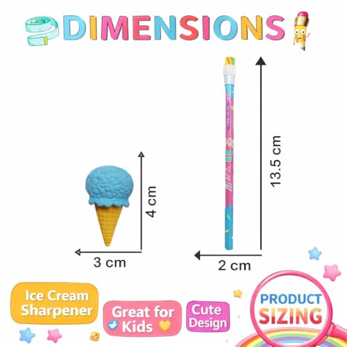 Image of 24 Pcs HB Pencils Set with Cute Ice Cream Erasers - Cartoon Theme Colourful School Pencils for Girls, Boys, Kids, Drawing, Homework, Birthday Return Gifts, Stationery Kit