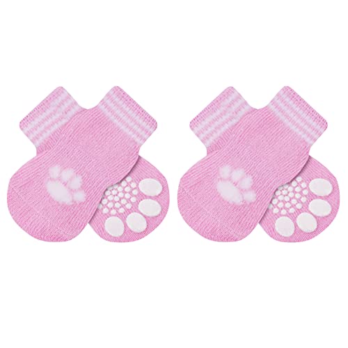 AUAUY Indoor Anti-Rutsch Socken für Hunde und Katzen, Pet Socken, Hundesocken Anti Rutsch Pfotenschutz und Traktion Dank Silikon-Gel 2 Größen für Kleine-Mittlere Tiere(Rosa M)