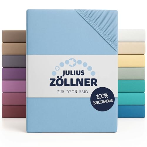 Julius Zöllner Jersey Spannbettlaken für Baby- & Kinderbett, 100% Jersey-Baumwolle, OEKO-TEX Standard 100 zertifiziert, Größe: 60x120cm / 70x140cm, 1er Pack, hellblau