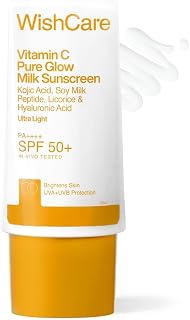 WishCare Vitamin C Pure Glow Milk Sunscreen with SPF 50 PA++++ In-Vivo Tested | Glowing Skin with Broad Spectrum Protection | Ultra Lightweight, Oil Free & No White Cast | For All Skin Types | 30ml