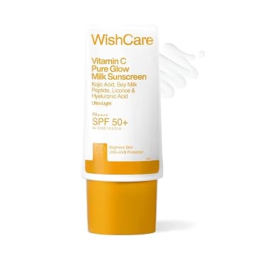 WishCare Vitamin C Pure Glow Milk Sunscreen with SPF 50 PA++++ In-Vivo Tested | Glowing Skin with Broad Spectrum Protection | Ultra Lightweight, Oil Free & No White Cast | For All Skin Types | 30g