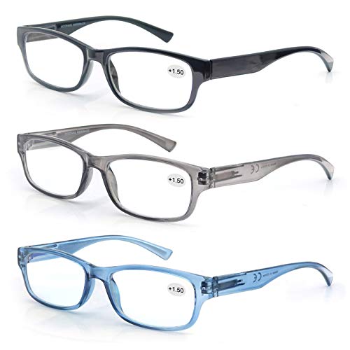 MODFANS Set of Reading Glasses 1.75 for Men Women Readers with Comfortable Spring Hinge Stylish Look with Pouch