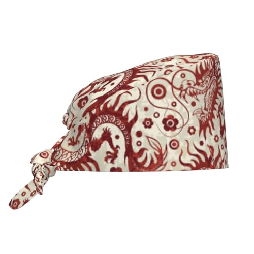 Kuilepa Dragons Print Working Caps With Sweatband Adjustable Working Hats Elastic Scrub Hats Nurse Scrub Cap Nurse Hats