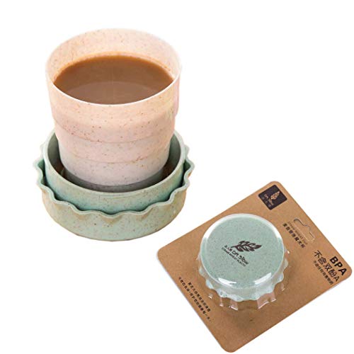ZHome Camping Cup Collapsible with Lid,Straw Wheat Telescopic Folding Drinking Cup,Foldable Water Cup BPA Free for Travel Outdoor Green