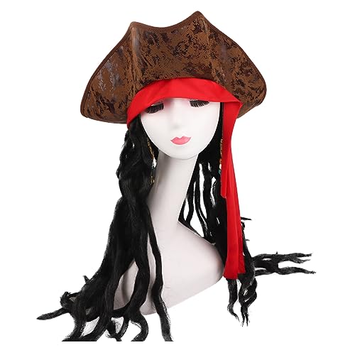 Pirate Hat Tricorn Hat with Braids Halloween Pirate Dreadlock Hat Brown Pirate Captain Hat Wig Prirate Costume Accessories Pirate Cosplay Hat Caribbean Party Hats Medieval Hat Halloween Fancy Dress - Image 4