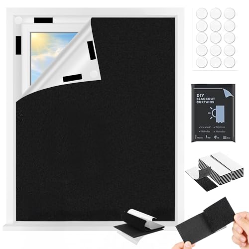 Blackout Blinds - No Drill Black Out Blinds Stick On 200x145cm Temporary Blackout Blinds Cut to Size Portable Blackout Window Cover for Travel Velcro Black Out Fabric for Bedroom Skylight Roof