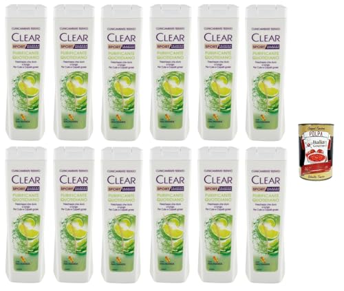 Clear Sport Daily Purifying - Champú anticaspa para cuero cabelludo y cabello graso 12 x 225 ml + Polpa italiana Gourmet 400 g
