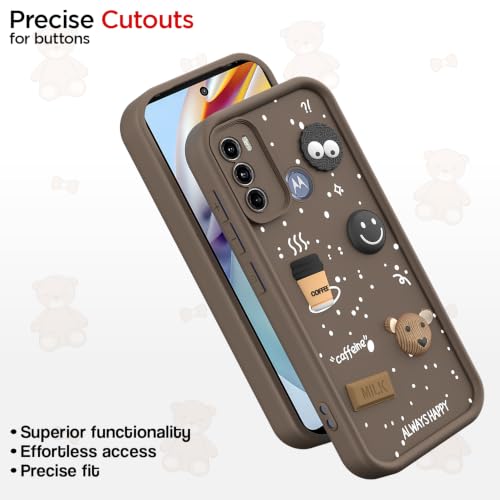 Image of Pikkme Back Cover for Motorola Moto G60 / G40 Fusion | 3D Bear Silicone Cute & Fun Coffee Cartoon | Full Body Protection Bumper Case (Brown)