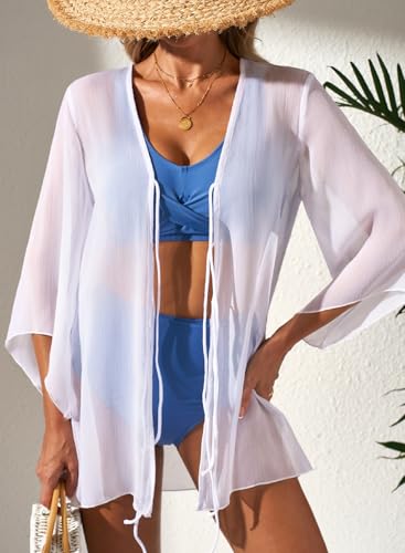 Herseas Women Swimsuit Cover Up Tie Knot Open Front Chiffon Kimono 2025 Summer Beach Dress Short Bikini Coverups2