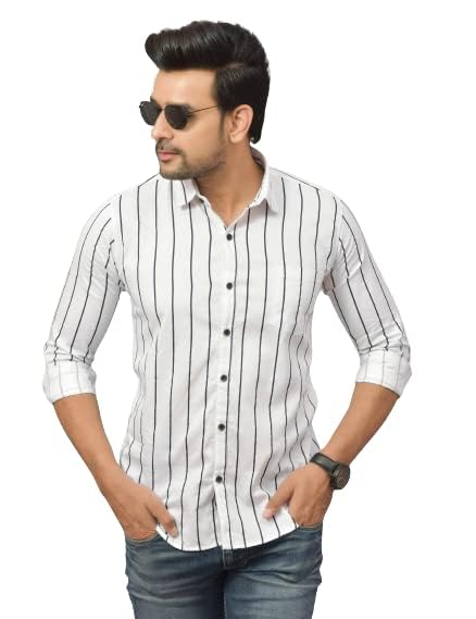 Image of Regular Fit Striped Lining Cotton Full Sleeve Casual Shirts for Men /Long Sleeves Cotton Striped, Cotton Shirt Crafted with Regular Sleeve, Comfort Fit & High-Performance for Everyday Wear
