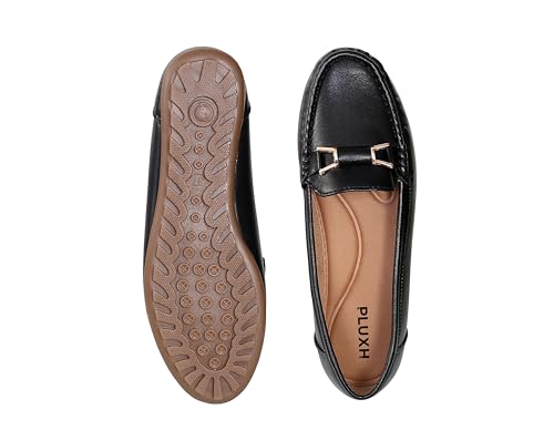 Image of Pluxh Women's Elegant Ballet Flats with Metal Accent | Soft Comfort Slip-On Shoes | Lightweight Everyday Footwear | Flexible Grip Sole | Office, Casual & Work Wear