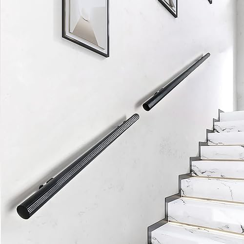 Genérico Pasamanos de Aluminio Negro de 50 cm para escaleras, Moderno, de Pared, para Interiores y Exteriores, porches y terrazas. Diseño Resistente a Rayas con Soportes.