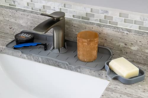 Sol Silicone Sink Faucet Pad – Comprises Soap Tray For Kitchen Sink, Drains Water Instantly, Faucet Sink Splash Guard, Surface Mounting Type For Kitchen & Bathroom Countertop – Grey #TOP5