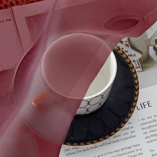 Image of OVZME Burgundy Sheer Curtains - 96 inch Length 2 Panels Set for Living Room Bedroom, Christmas Gorgeous Window Decoration for Party & Backdrop & Canopy, Burgundy, Each 42Wx96L