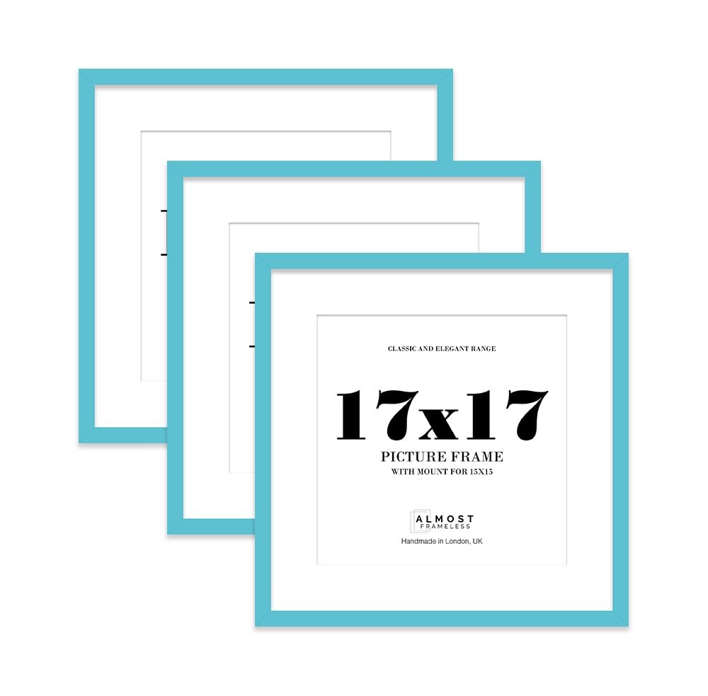 17x17 Turquoise Picture Frame with Mount for 15x15 Photos, Prints - Modern Square Wall Frame, Set of 3