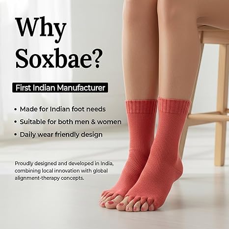 Image of Foot Alignment Orthopedic Cotton Socks for Men & Women | Five Toe Separator | Foot Pain Relief | Bunion Corrector | Plantar Fasciitis Support | Free Size | DarkGray-Maroon |2 Pair | UK8-11