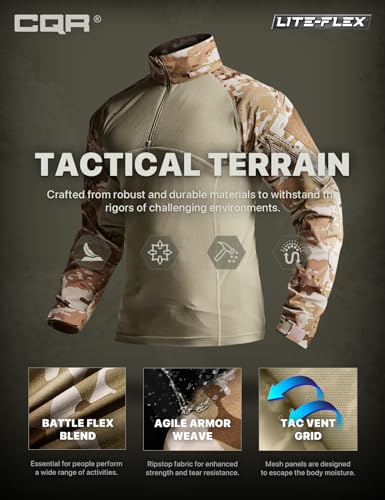 Image of CQR Men's Tactical Combat Shirt, 1 /4 Zip Long Sleeve Breathable Military BDU Training Top for Shooting, Hunting, Range Use
