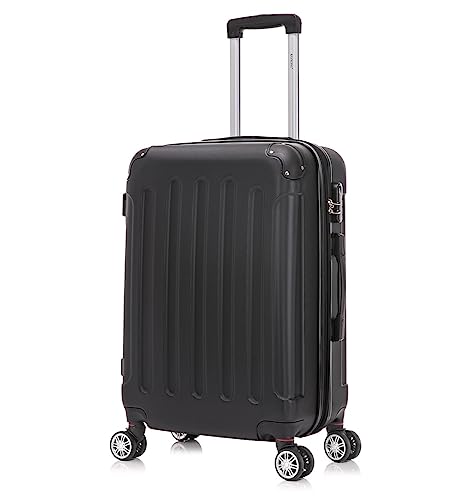 RAYKONG Maleta de Viaje Medianas Expandible ABS 66x43x26cm -28,5cm Extendido | 80L | 24 Pulgadas |23kg semirígidas candado combinación - Negro