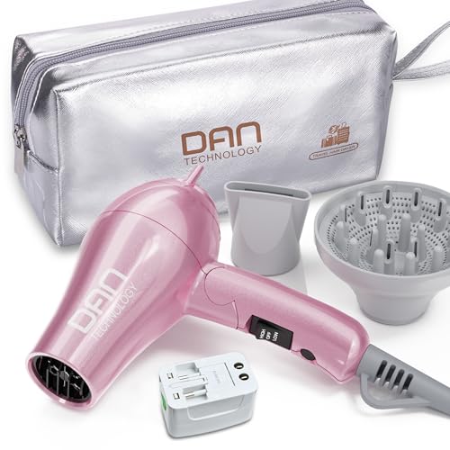 DAN Auto Dual Voltage Hair Dryer,Hair Blow Dryer,Compact Folding Blower,Small hairdryer with Diffuser & Concentrator,Portable Dryer with Multi-Function Plug Adapter,Travel hairdryers for Women