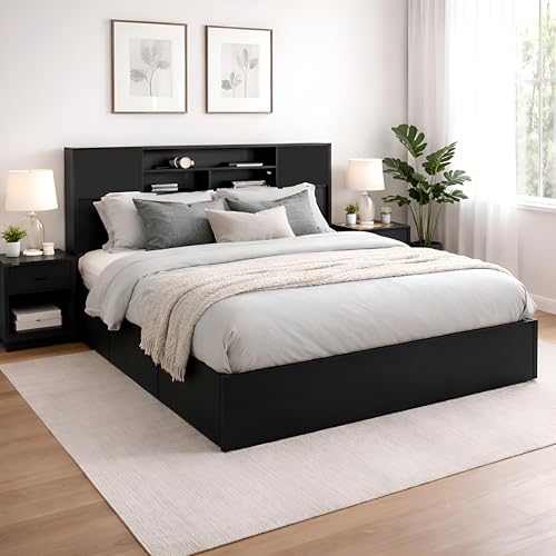 Image of Callas Estoria Engineered Wood King Size Bed with Storage | Free Installation with 1 Year Warranty (Black)