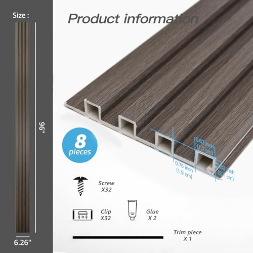 Image of Art3d 96 x 6 in WPC Slat Wall Paneling for Interior Decor, 8-Pack, Grey Oak